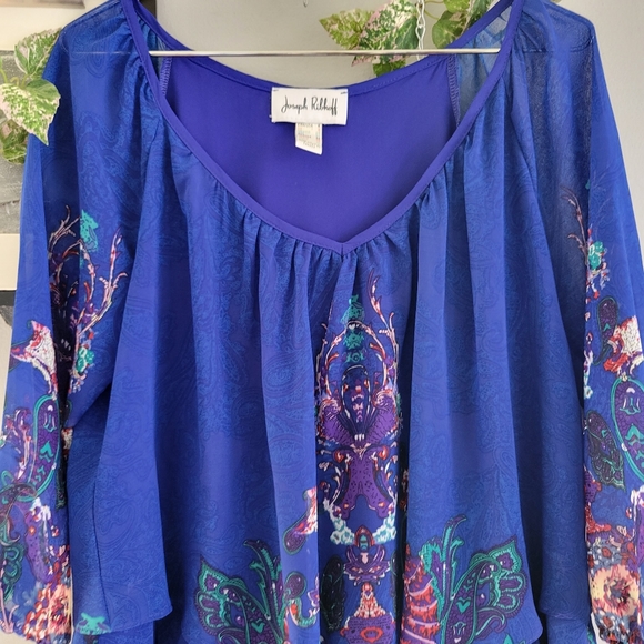 Joseph Ribkoff Layered Damask Paisley 3/4 Sleeve Blouse US 6 - Picture 5 of 10